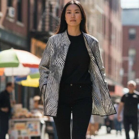 Caroline Rose Zebra Vibe Black Natural Long Sleeve Open Front Jacket Size Large - Picture 3 of 10